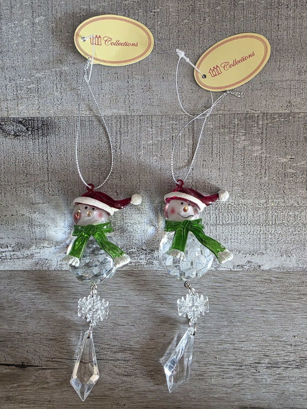 Tii Collections Snowman Glass Holiday Christmas Ornaments Lot Of 2 New G37a